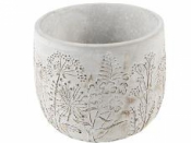 Béžový kameninový kvetináč Clayre & Eef Ø 14 cm s botanickým motívom