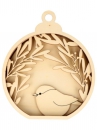 Drevená dekorácia vianočná guľa 17 cm - vtáčik červienka