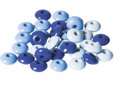 Drevené korálky šošovičky 10 mm mix - 33 ks - modré