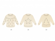 Drevené vianočné výrezy 10 cm – svetre sada 6 ks (FSC drevo, na zavesenie)