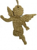 Drevený anjel 10 cm - zlatý gliter