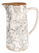 Dekoratívny keramický džbán Clayre & Eef – béžovo-sivý s ornamentom, 21×14×26 cm