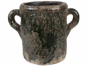 Kvetináč Clayre & Eef terrakota – zelený s uškami, 21×14×16 cm