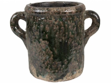 Kvetináč Clayre & Eef terrakota – zelený s uškami, 21×14×16 cm