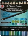 Farebné ceruzy - sada 18 ks - zelenotyrkysové