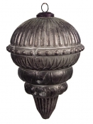 Sklenená vianočná guľa XXL kalené sklo 15×20 cm – vintage ozdoba na jutovom špagáte