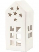 Hlinený svietnik domček 16 cm - biely 