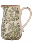 Dekoratívny keramický džbán Clayre & Eef – béžový so zeleným kvetinovým motívom, 16×12×18 cm