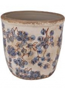Keramický kvetináč Clayre & Eef 13 cm s modro-hnedým kvetinovým vzorom