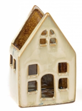 Keramický svietnik domček s otvorenou strechou 13 cm – béžový 
