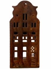 Kovový svietnik domček 13 cm – korténový, hrdzavý efekt 