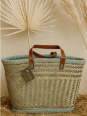 Ručne robená taška z prírodných vlákien – modrozelená, fair trade, 50×25×32 cm