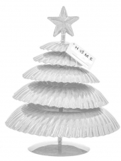 Kovový vianočný stromček biely 15 × 18 cm – moderná kovová dekorácia 