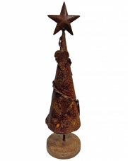 Kovový hrdzavý vianočný stromček na drevenom podstavci 30 cm