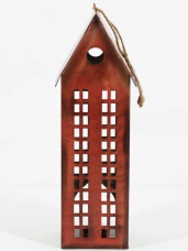 Kovový svietnik v tvare domčeka – červenohnedý, 12,5×10×36,5 cm