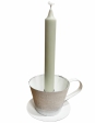 Kovový svietnik v tvare šálky – biely vintage 13 cm