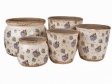 Keramický kvetináč Clayre & Eef Ø 16 cm béžovo-modrý s motívom hortenzie