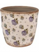 Keramický kvetináč Clayre & Eef Ø 16 cm béžovo-modrý s motívom hortenzie