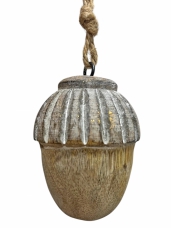 Drevená vianočná guľa – žaluď z mangového dreva so zlatistým efektom 5×8 cm