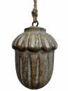 Drevená vianočná guľa – žaluď z mangového dreva s vintage patinou 6×8 cm