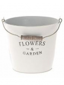 Plechový kvetináč vedierko Flowers 19 cm - biele 