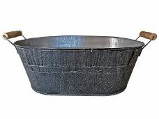Plechový oválny kvetináč s drevenými rúčkami 30 cm sivý