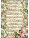 Ryžový papier A4 -  Vintage ruže noty