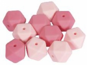 Silikónové korálky hexagon 14mm 10ks - ružové