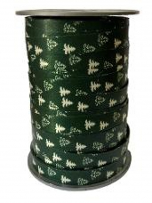 Vianočná špirálovacia stužka 10 mm stromčeky - zelená