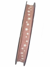 Vianočná stuha 10 mm s hviezdičkami - staro-ružová