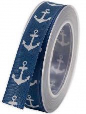 Bavlnená námornícka stuha s kotvou 25 mm - modrá