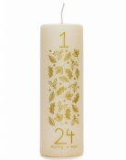 Adventná sviečka krémová so zlatou potlačou 15 cm – sviečka s číslami 1–24