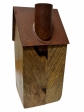 Drevený svietnik domček z mangového dreva s kortenovou strechou 15 cm