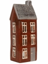 Keramický svietnik v tvare domčeka Clayre & Eef – hnedý so sivou strechou, 10×7×26 cm