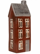 Keramický svietnik v tvare domčeka Clayre & Eef – hnedý so sivou strechou, 10×7×26 cm