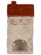 Keramický svietnik v tvare domčeka Clayre & Eef – béžový s hnedou strechou, 12×8×24 cm