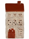 Keramický svietnik v tvare domčeka Clayre & Eef – béžový s hnedou strechou, 12×8×24 cm