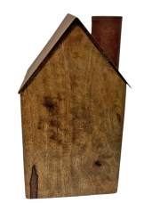 Drevený svietnik domček z mangového dreva s kortenovou strechou 15 cm