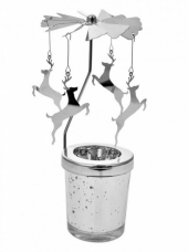 Točiaci svietnik s jeleňmi – strieborný svietnik na čajovú sviečku Ø 8 × 17 cm