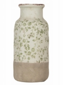Keramická váza Clayre & Eef 32 cm – krémová so zeleným kvetinovým motívom