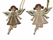 Vianočná ozdoba anjel 7 cm - sivé prúžkované šaty