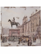 Vianočný obraz na plátne 60×60 cm – vintage scéna s jazdcom, Clayre & Eef