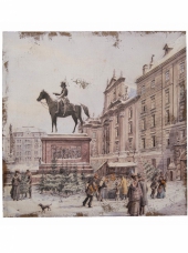 Vianočný obraz na plátne 60×60 cm – vintage scéna s jazdcom, Clayre & Eef