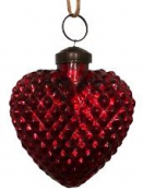 Sklenená vintage vianočná guľa srdce 8cm- rubín II 