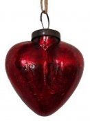 Sklenená vintage vianočná guľa srdce 8cm- rubín I 
