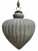 Sklenená vianočná guľa XXL sivá patina 16×20 cm – veľká vintage ozdoba na jutovom špagáte