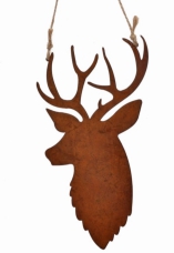 Závesná kovová dekorácia jeleň hrdzavý efekt 16 cm – vidiecka vianočná ozdoba