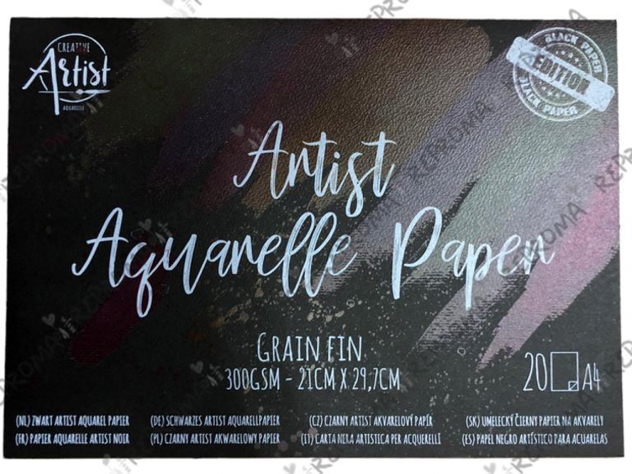 Akvarelový papier 300g - sada 20 ks - čierny