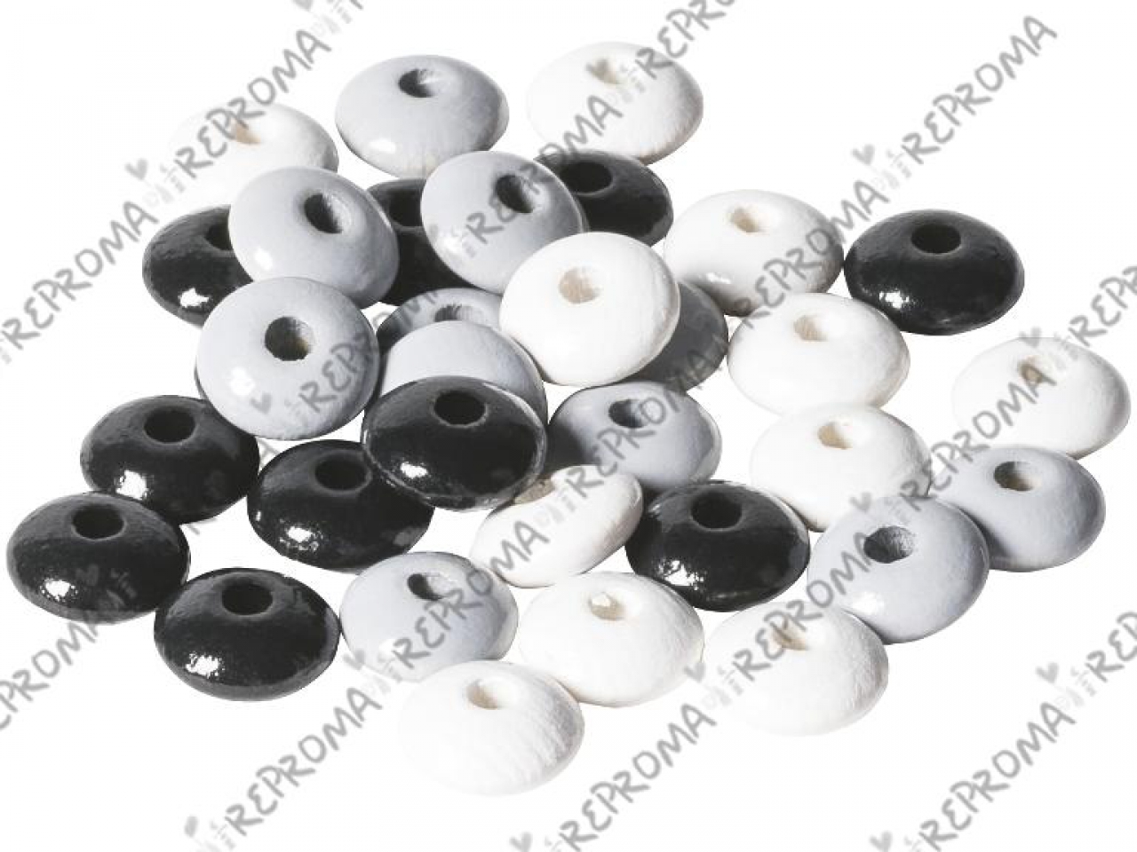 Drevené korálky šošovičky 10 mm mix - 33 ks - čierne