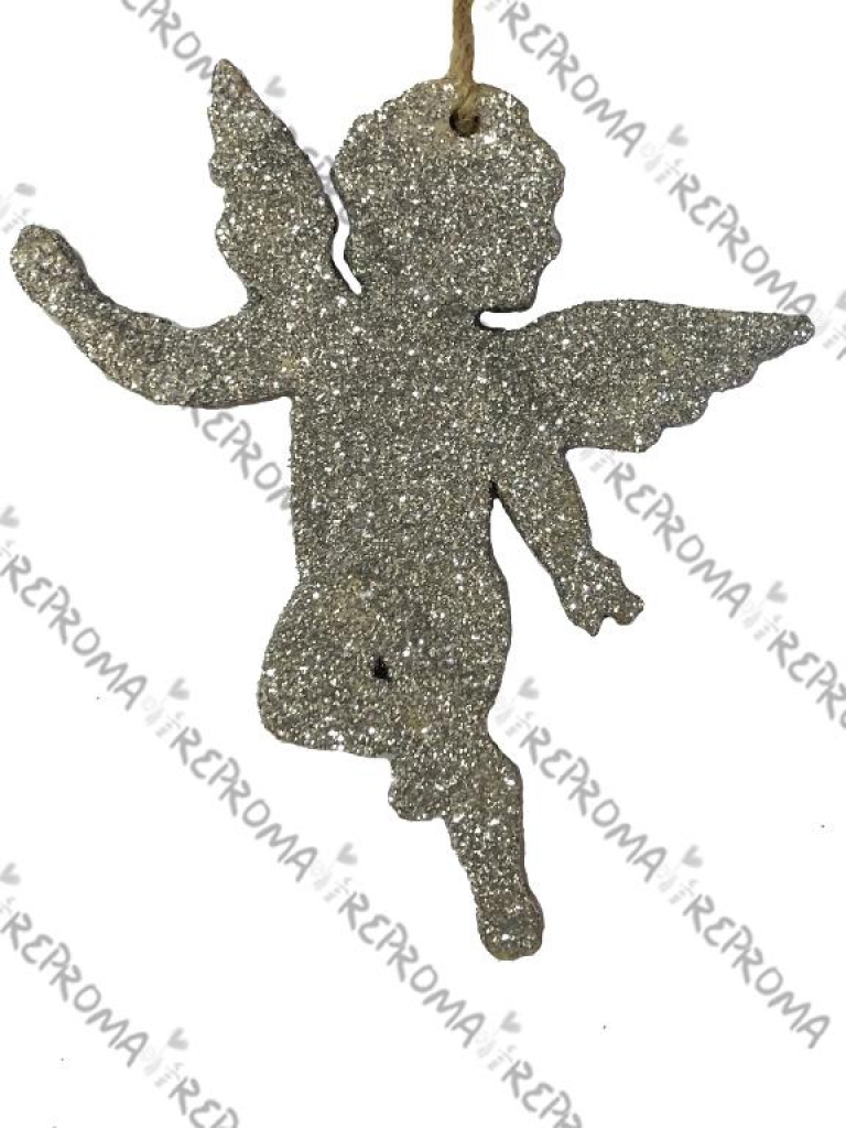 Drevený anjel 10 cm - strieborný gliter